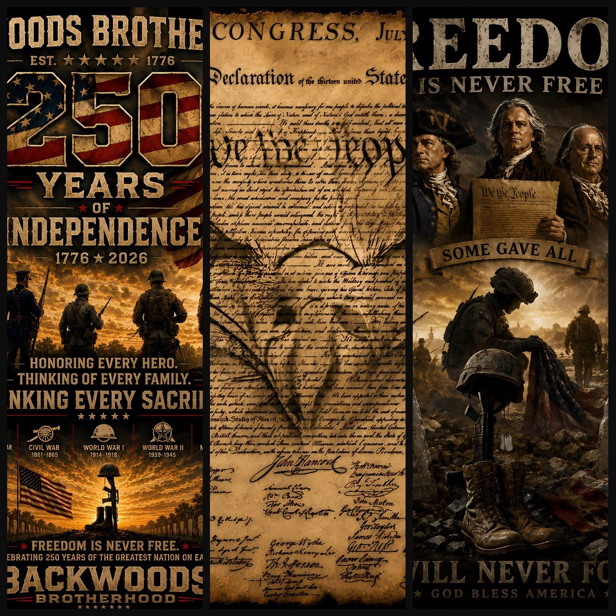 250 Years Independence Print Set of 3 — American Eagle Wall Art
